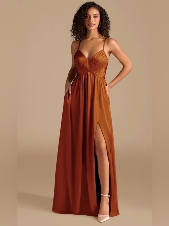 Azazie Dresses & Skirts - Azazie Spaghetti-Strap Rust Maxi Dress
